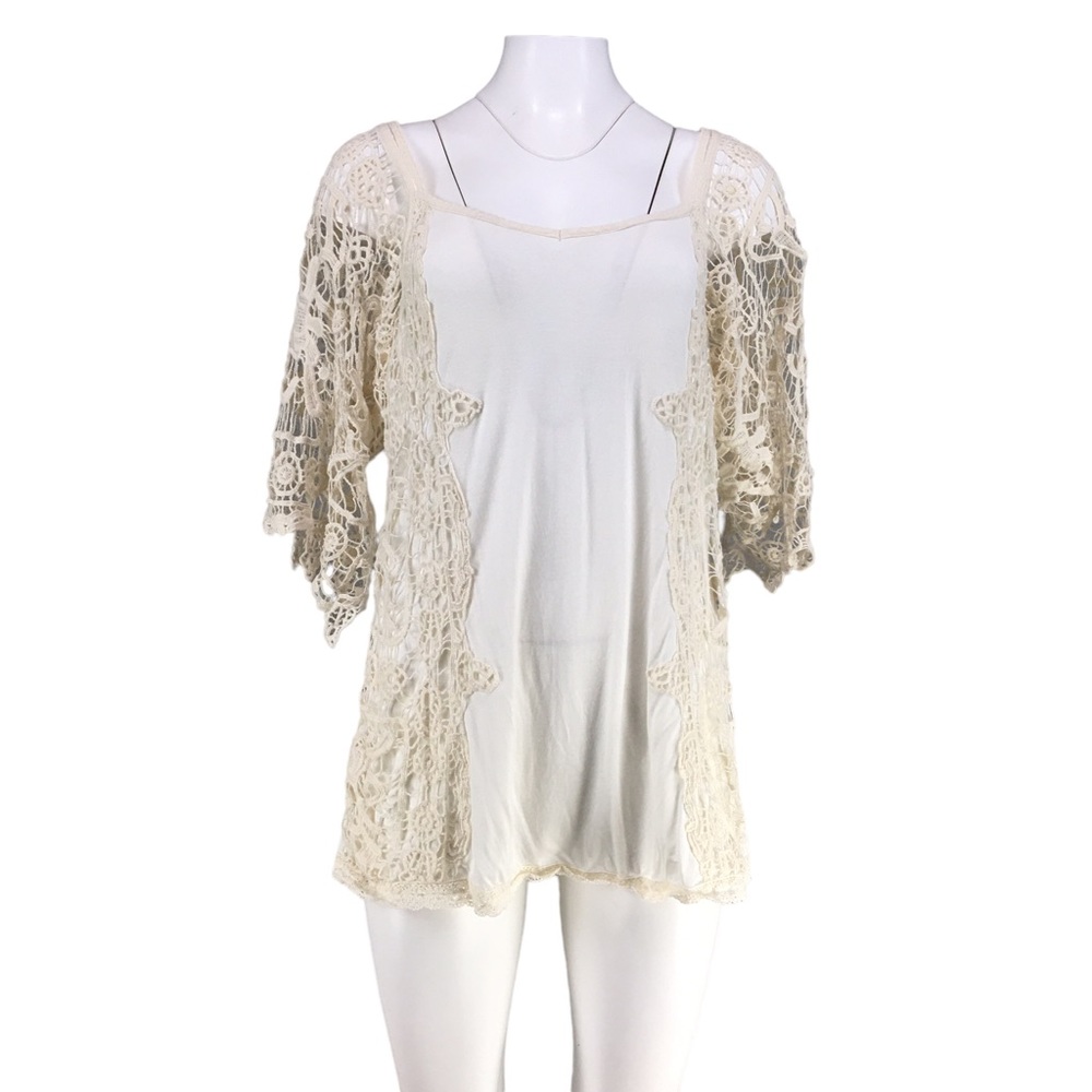 Soft  Surroundings Tunic Top Half Sleeve Crochet Sleeve  Ivory Womens Size L
